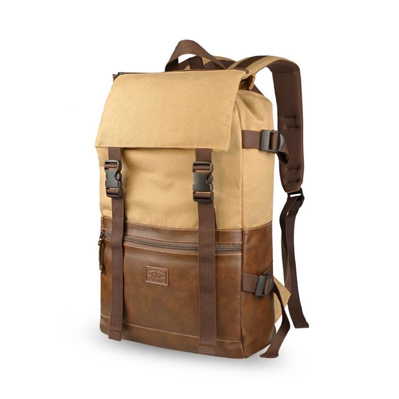 Gh.Bag Ransel Sekolah Ransel Wanita New Style Backpack Kanvas Lembut Kombinasi Kulit Sintetis