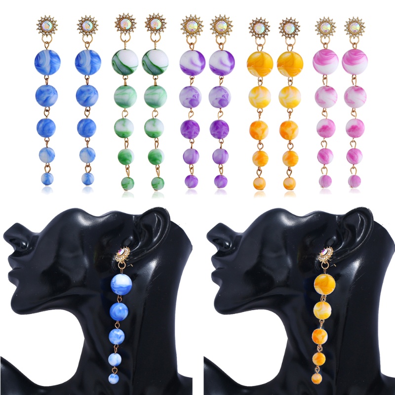 SIY  Elegant Multi-Color Acrylic Beads Long Drop Dangle Earrings Statement Jewelry