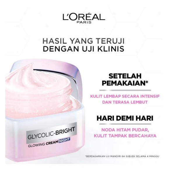 L'Oreal Paris Glycolic Bright Glowing Night Cream - 50ml Skin Brightening Krim Malam Glyco Loreal