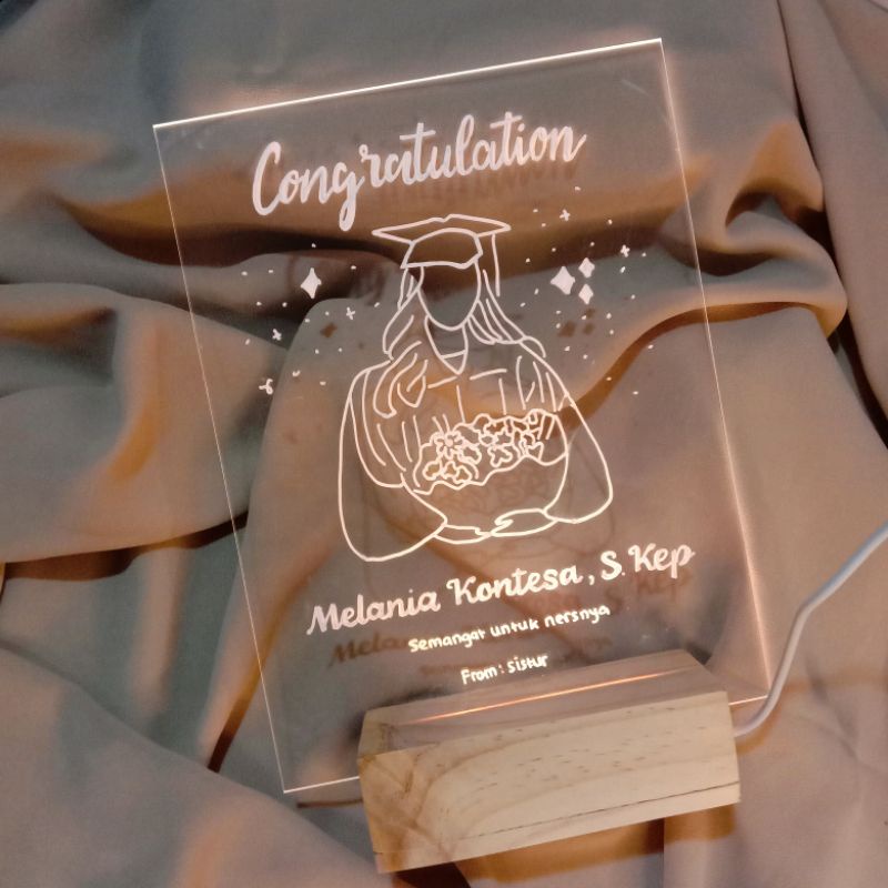 ACRYLIC LAMPU LED COSTUM/AKRILIK KOSTUM/GIFT HAMPERS HADIAH KADO WISUDA, ULANGTAHUN, PERNIKAHAN