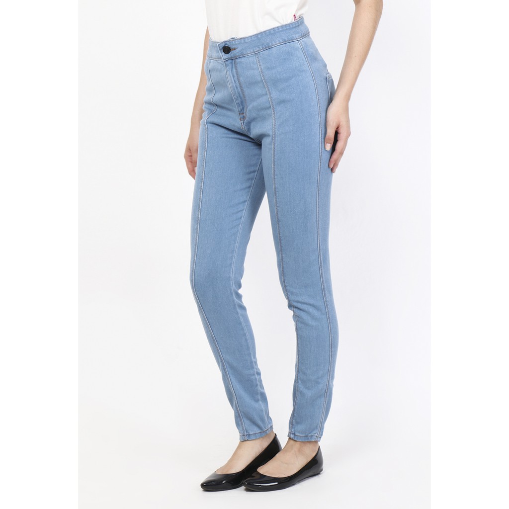 Dazina Highwaist Tulang Front Line Jeans Celana HW Ice Blue Wanita