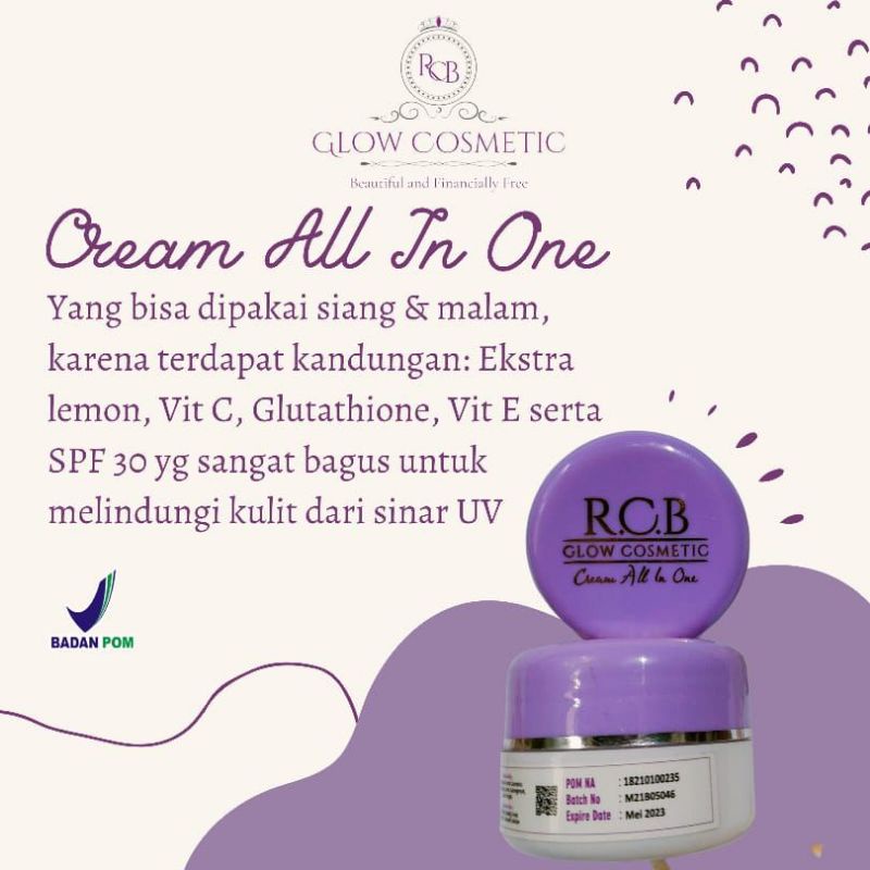 TERLARIS‼️CREAM ALL IN ONE RCB GLOW || RCB GLOW COSMETIC || RCB GLOW SKINCARE BPOM