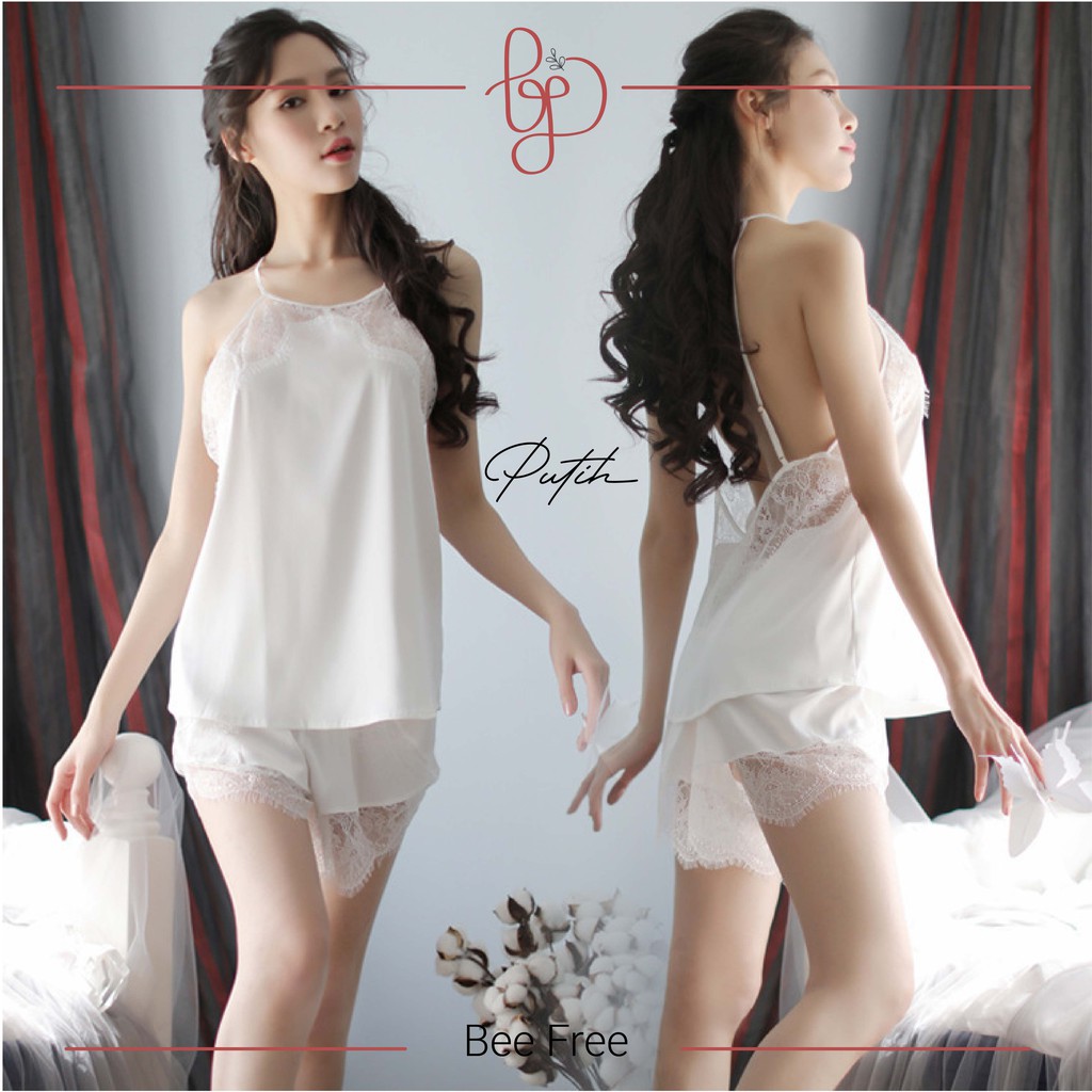 MOLA Setelan Wanita Baju Tidur Wanita Dewasa Sexy Piyama Size Lingerie Set Bikini Baju Haram Wanita Satin Premium Atasan dan Celana-5