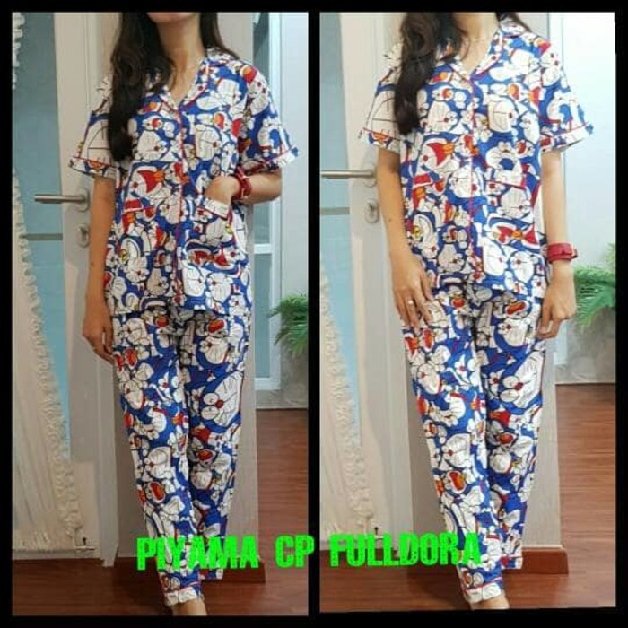 Long Piyama Full Doraemon baju tidur motif doraemon piyama