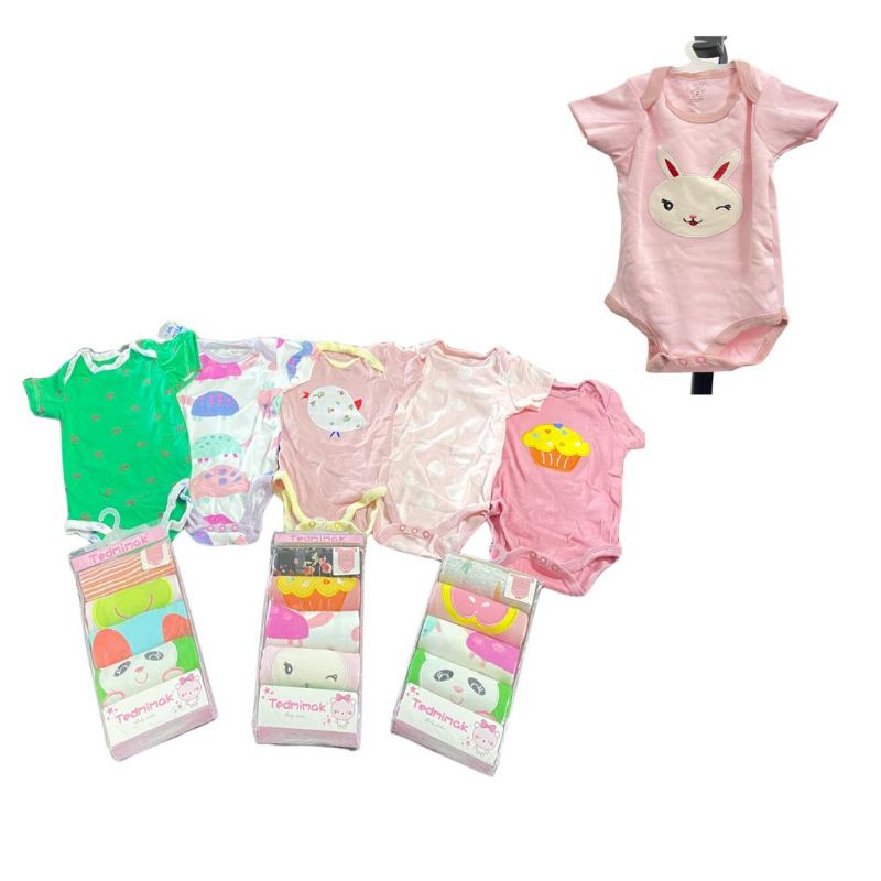 Jumper Bayi Lengan Pendek 5in1 (isi 5pcs) Bodysuit Baby 0-9 Bulan Import Premium Baju Bayi Newborn Boy Girl