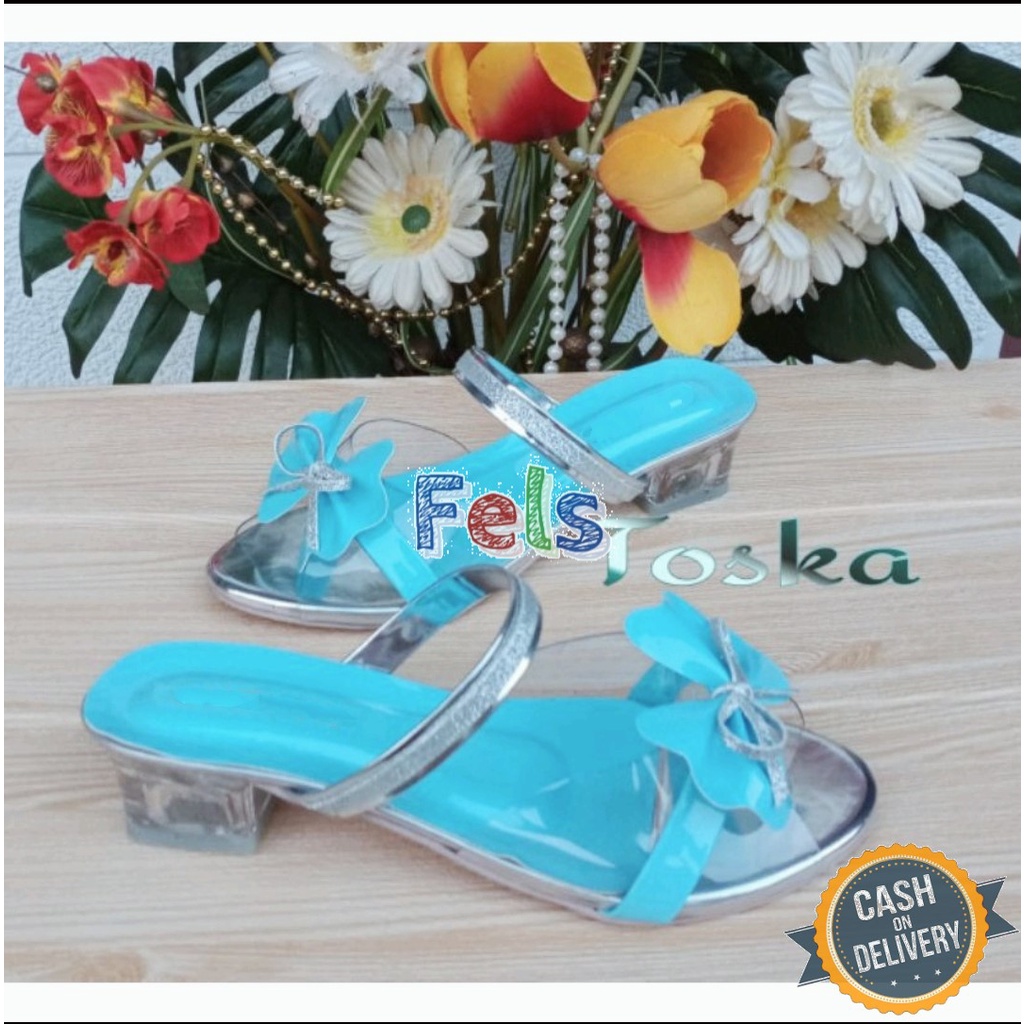 sandal hak kaca anak pita mika