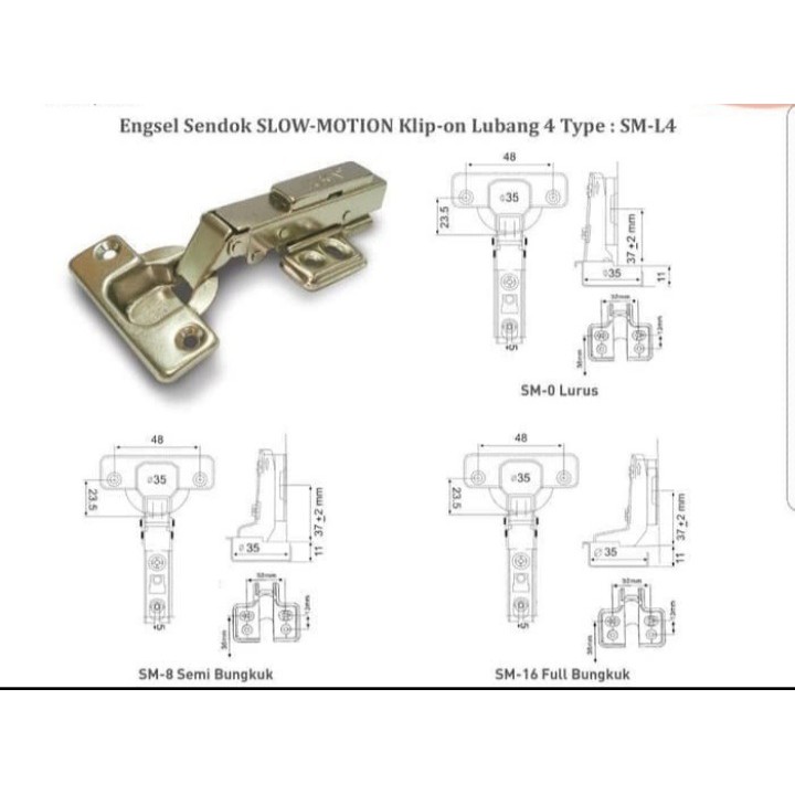 Engsel Sendok Slow Motion Felterre Engsel Soft Closing Hinge Pintu Lemari Model Bengkok dan Lurus