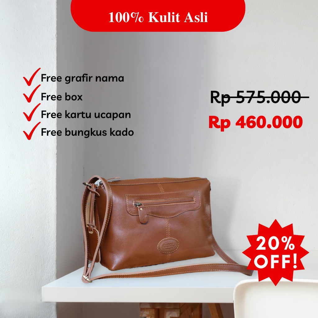 Tas Kulit Wanita Asli Sling Almira Tas Selempang Minimalis Kekinian Pull Up Leather