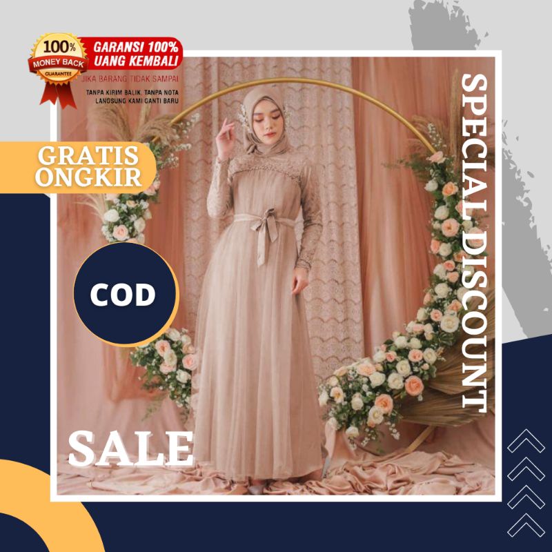 Baju gamis brokat terbaru 2021 model pesta kondangan cantik modern kekinian remaja dewasa gaun wanit