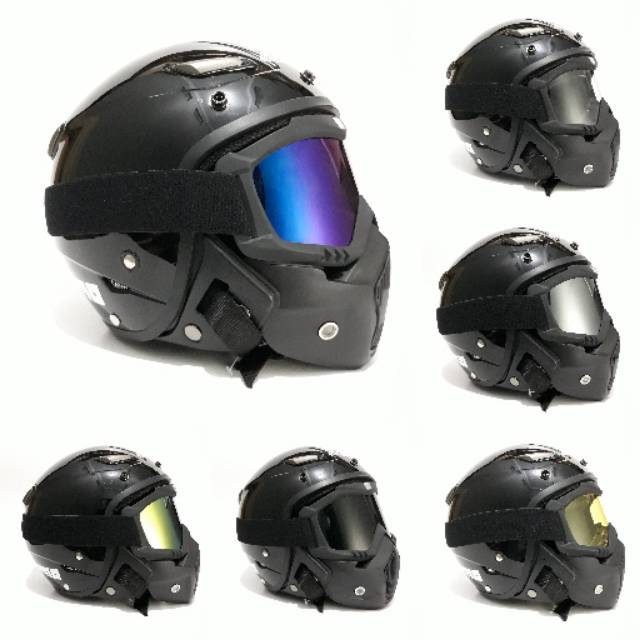 Helm Bogon JPN Momo Hitam Gloss Dengan Goggle Mask