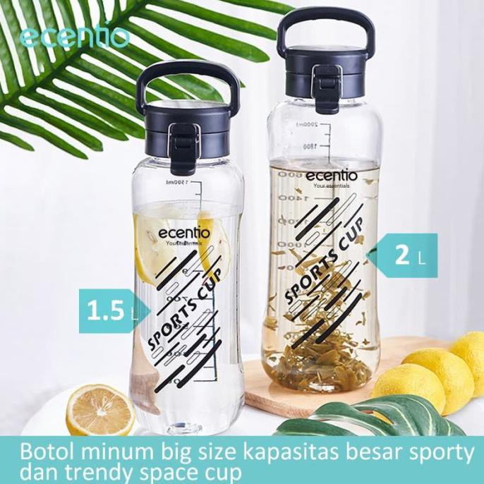 Ecentio 1500/2000 Ml Botol Minum Big Size Kapasitas Besar Sporty - 1500Ml