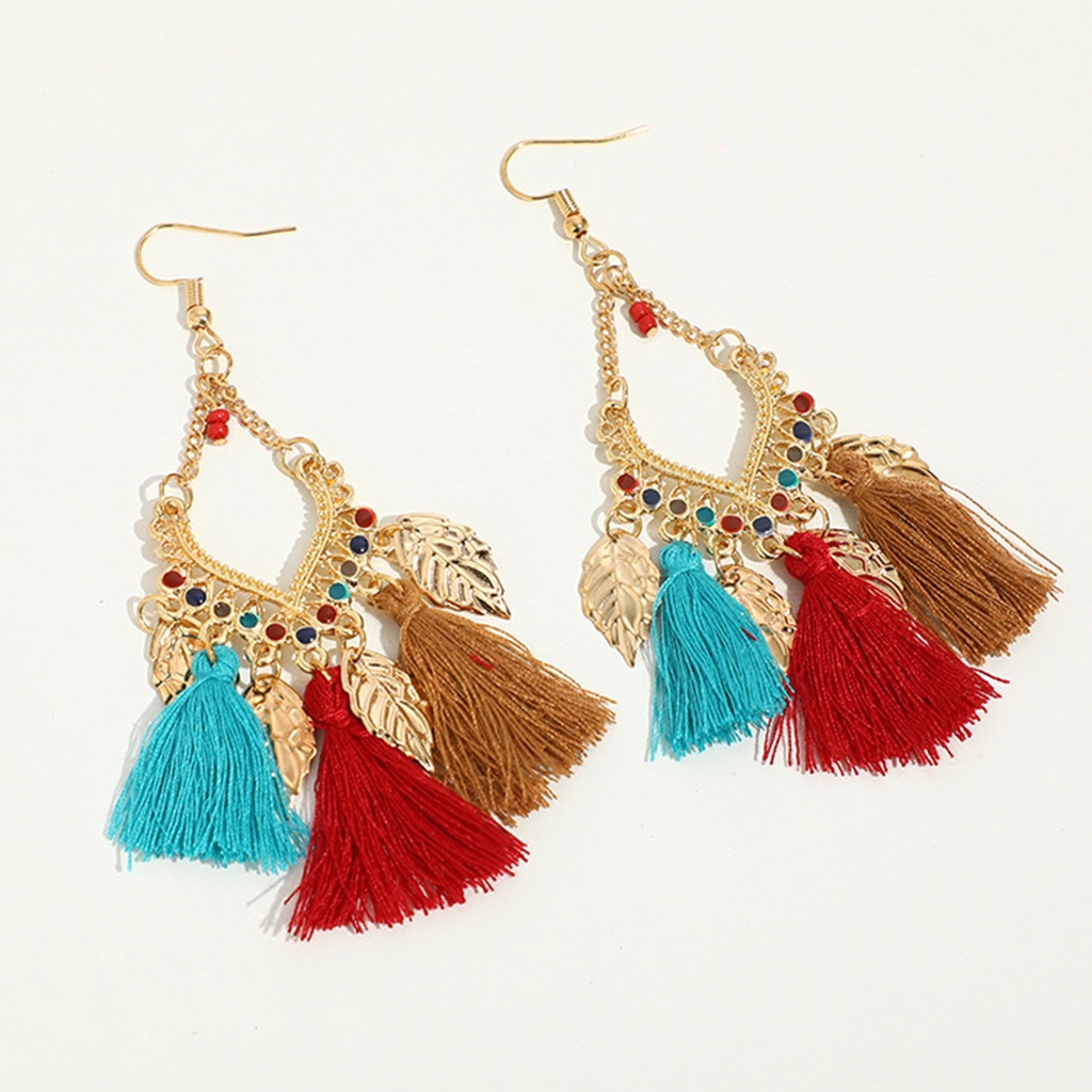 Hu Hu Hu Hu Hu Alat Bantu Pasang Kacamata♡ 1 Pasang Anting Kait Gantung Desain Daun Rumbai Gaya Vintage Tahan Lama Untuk Wanita