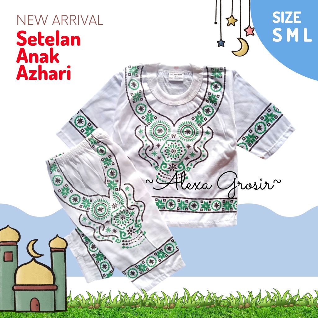 Setelan muslim bayi anak 6-12 bulan azhari special ramadhan lebaran putih size S