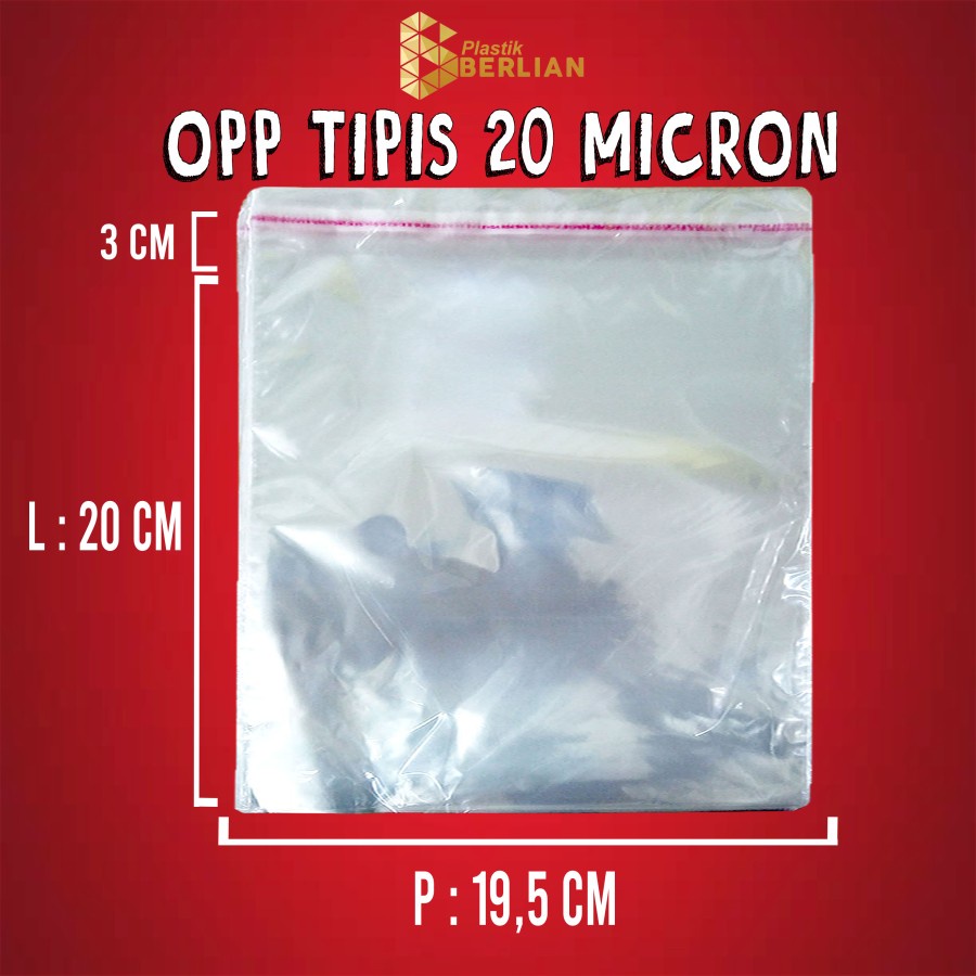 

19,5 x 20 cm Plastik OPP TIPIS (100 lbr) lem/seal