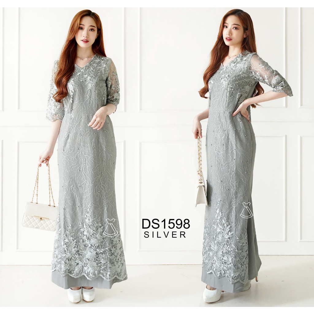 DS1598 - LONG DRESS PESTA SEPAN MAXI TILE BRUKAT LACE BODYCON IMPORT LONGDRESS