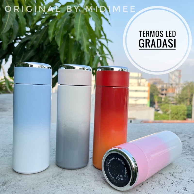 TERMOS TEMPERATUR LED STAINLESS VACUUM FLASK SAKURA LED polos 420ml SUS 304 [BISA GANTI BATERAI]