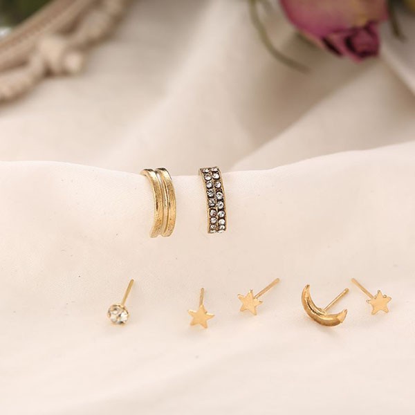 anting set 7 pcs star moon clip set earrings jan249(3D3)