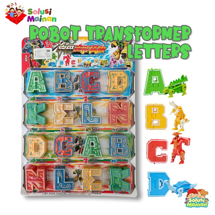 Huruf Transformers Robot Deform Letter Dinosaurus Mainan Edukasi Anak