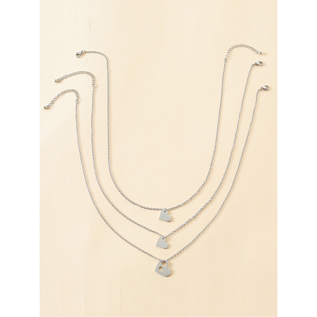 【COD Tangding】3pcs / set Kalung Bentuk Hati Hollow Out Bahan Stainless Steel Untuk Hari Ibu