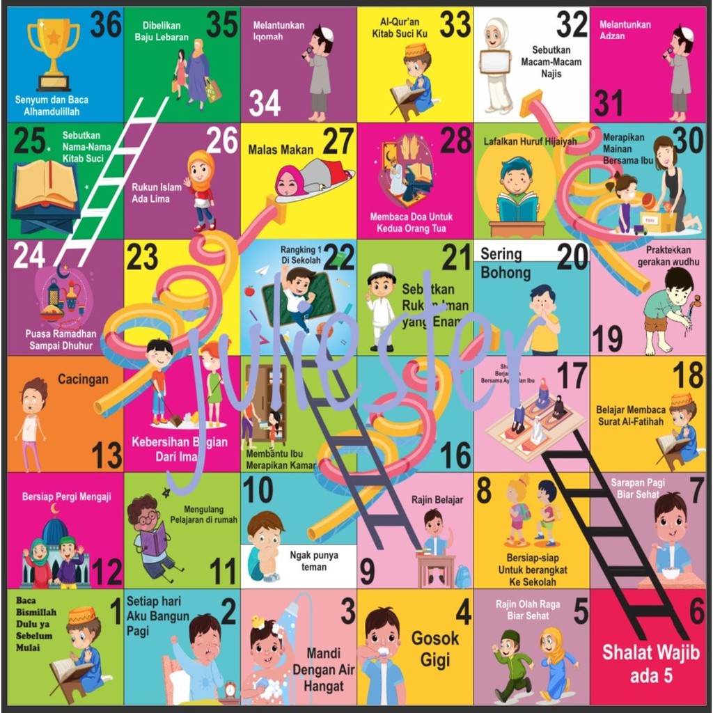 Ular Tangga Jumbo / Raksasa Mainan Edukasi Anak Tema Anak Sholeh