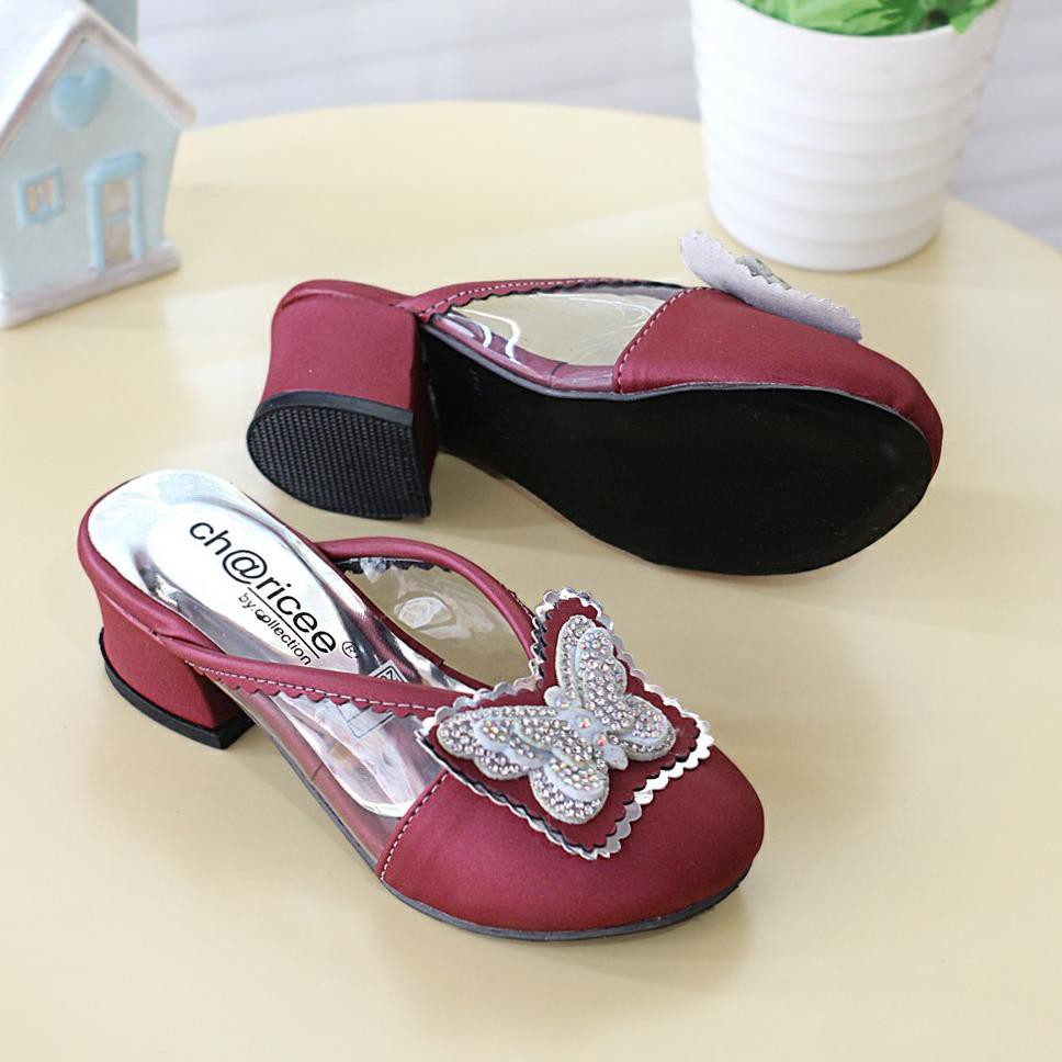 Model Terbaru Sandal anak perempuan hak tahu bapau kaca motif kupu-kupu DL-05 °•.¸¸.•°`