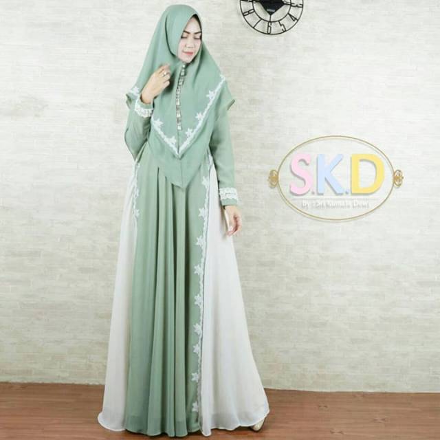 Set Sweety Green Sulam bayangan by SkdSyari order Mba Hazna Oktaria