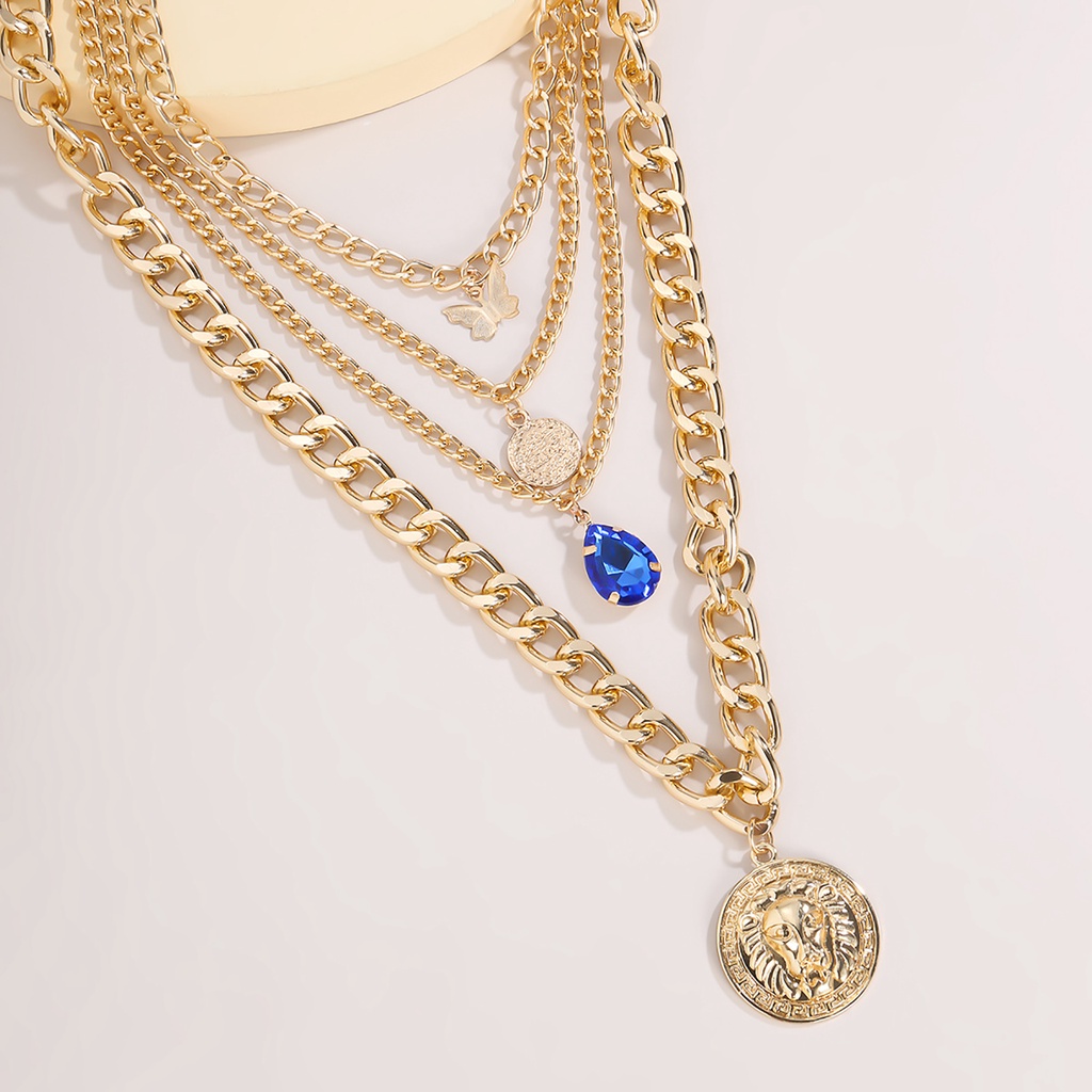 Hu Hu Hu Hu Hu Alat Bantu Pasang Kacamata♡ 4pcs Kalung Klavikula Desain Kupu-Kupu Gaya Retro Untuk Wanita