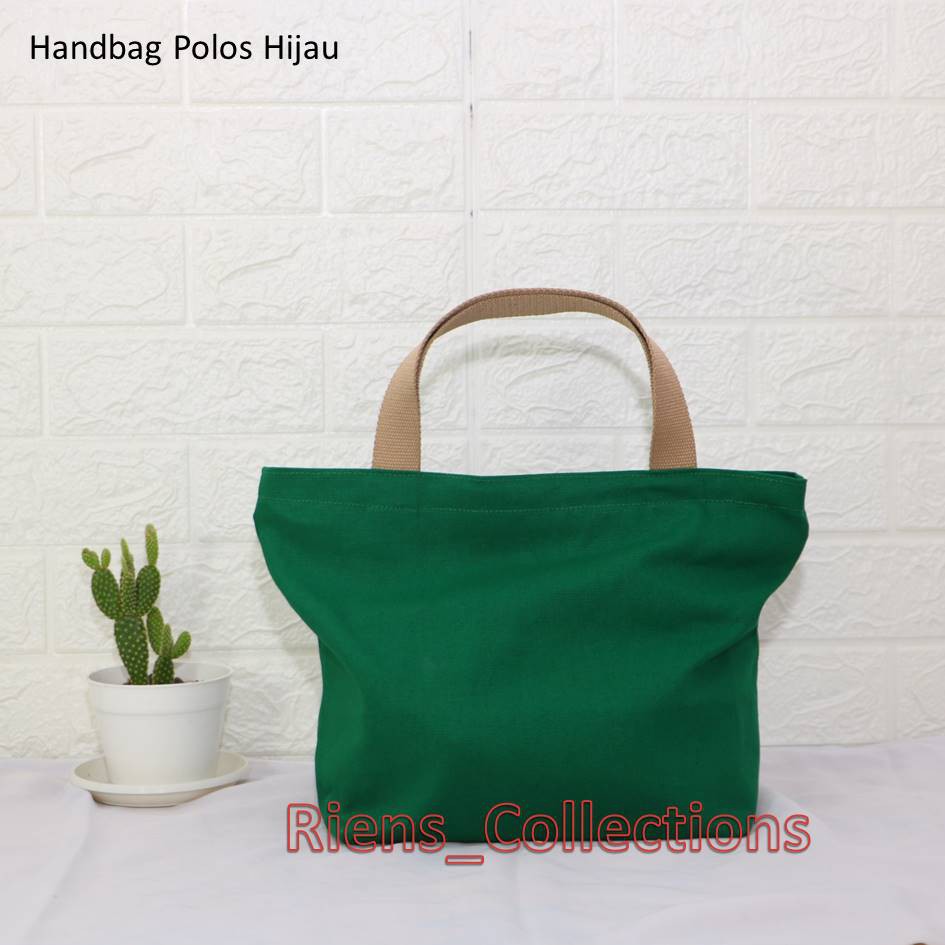 HANDBAG TAS JINJING KANVAS POLOS WARNA HIJAU. TAS JUMBO TAS KANVAS. Riens Collections