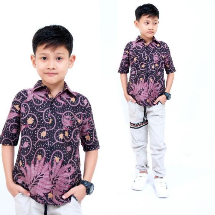 Terbagus.. 0BAJU BATIK COUPLE AYAH ANAK LENGAN PENDEK, BAJU BATIK PRIA PUSER NAVY, BAJU ANAK COWOK C
