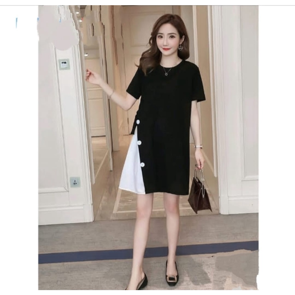 QFS - DRESS IBU HAMIL / DRESS WANITA TERBARU / DAILY / BLACK/TERLARIS/TERPOPULER/SIZE L DAN XL