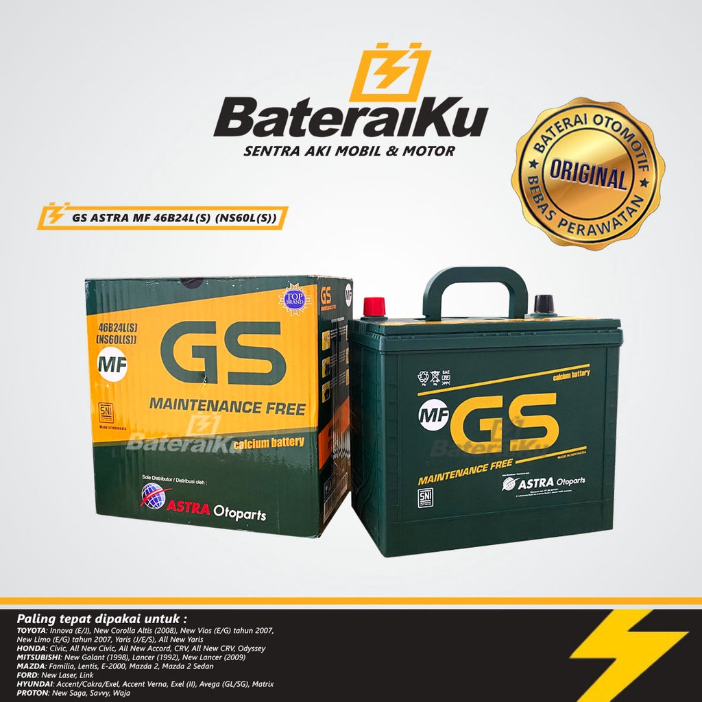 Aki Gs Astra NS60LS MF 12V 45Ah Aki Gs Ori Aki Kering Aki Mobil Innova, Yaris, Hrv, Crv, Mazda 2, Vi