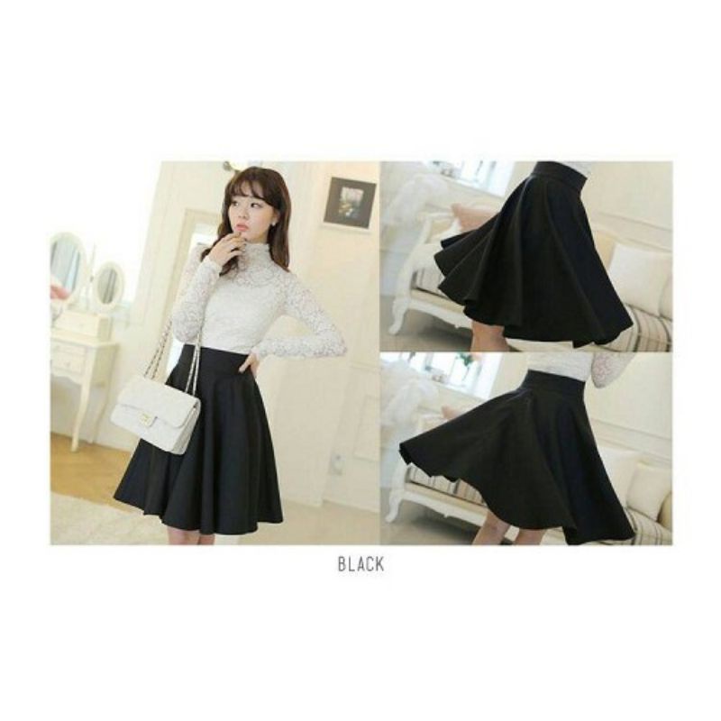 Rok Payung Hitam,rok Pendek, Flare Skirt