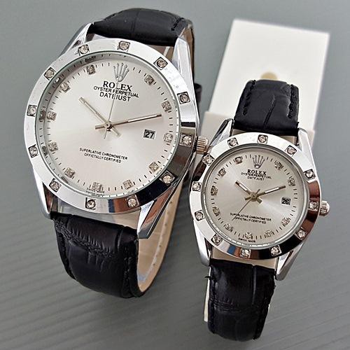 Jam Tangan Couple ROLEX Tali Kulit DATE # RX001 # JAM TANGAN MURAH BERKUALITAS