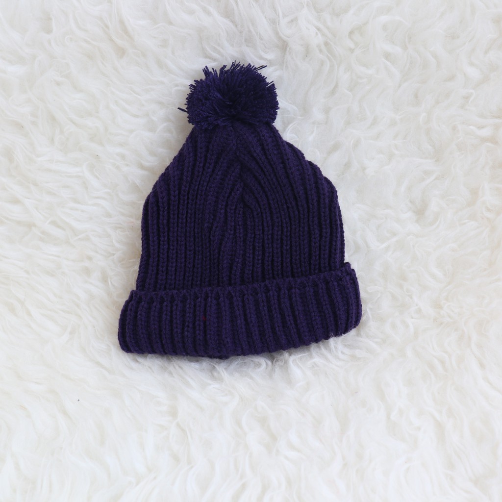 Kupluk Anak Bayi Cowok Bulu Pom 01-Navy