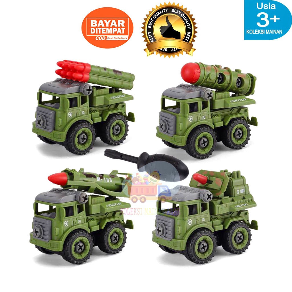 mainan edukasi anak engineering truck diy army military mobil mobilan truk militer bongkar pasang