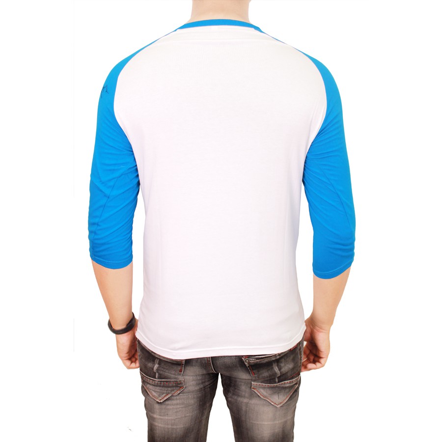 Kaos Raglan Polos Putih Biru - FBL 09