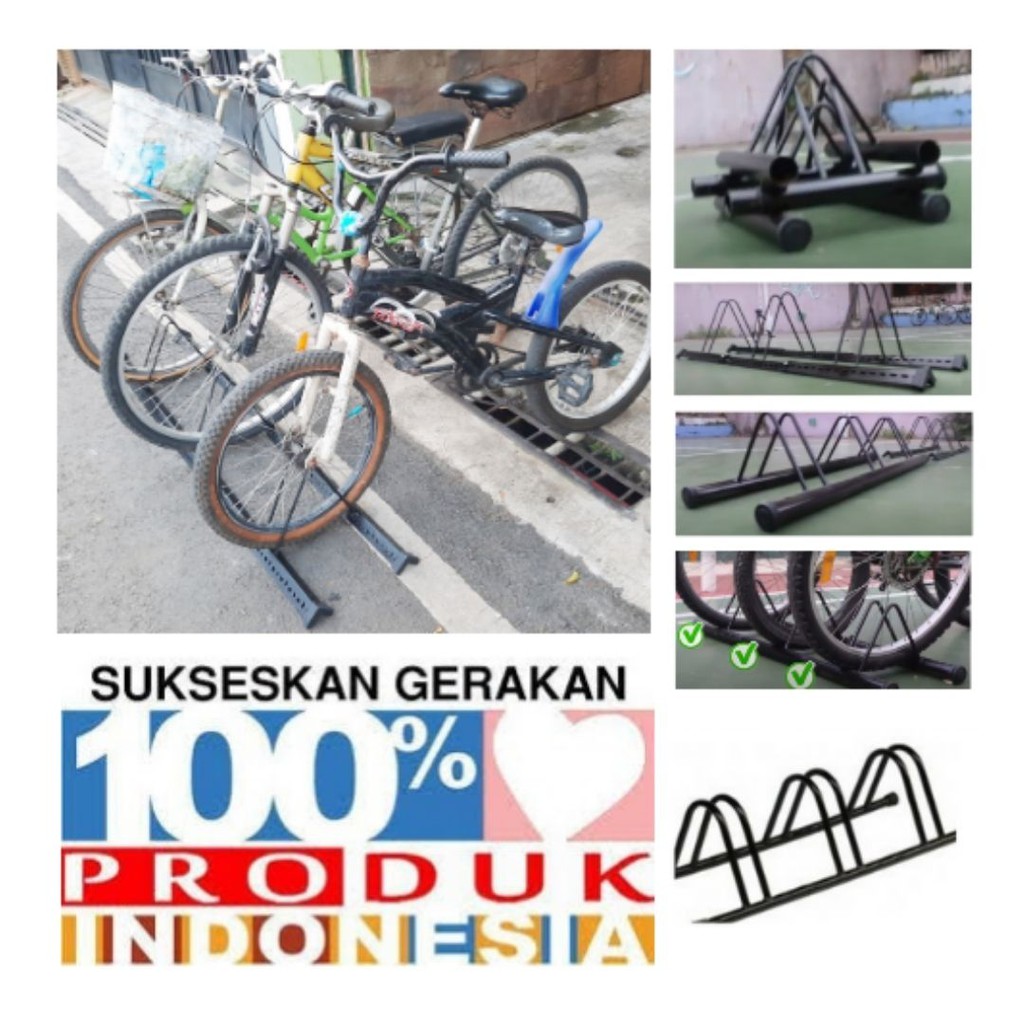 CUSTOM Standar Parkir 3 Sepeda MTB Besi Bulat Siku Kotak.