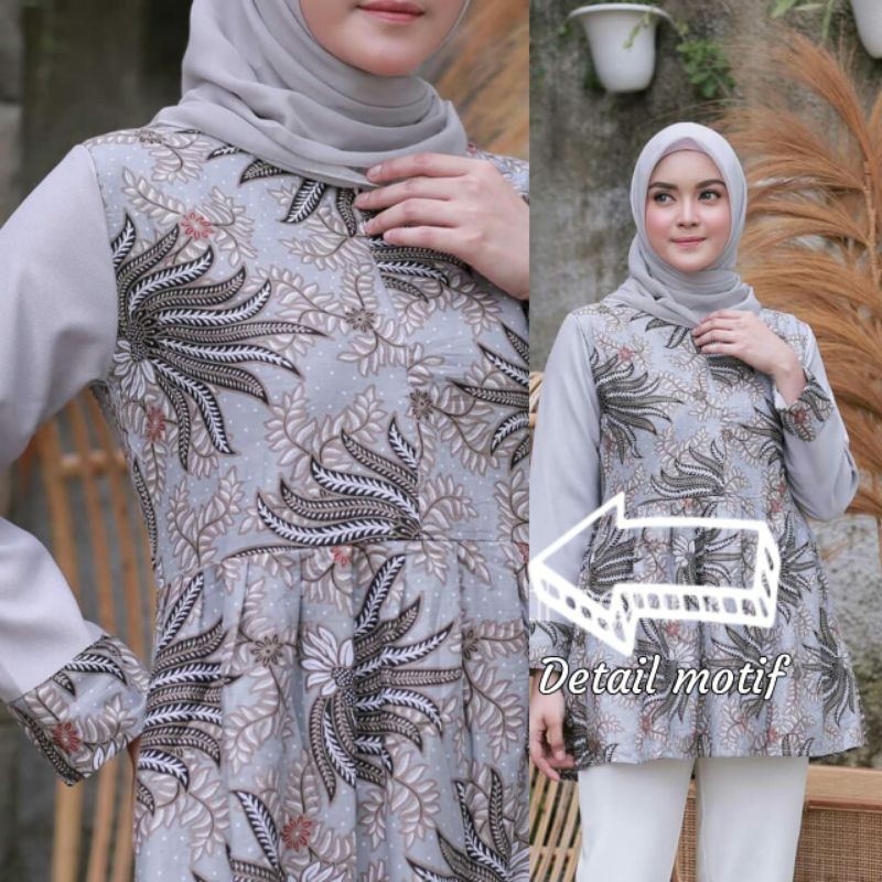 Atasan Batik Wanita PPBTK07 Modern Batik murah Cassual Atasanbatik Wanitabatik /Atasanwanita...-Sonia pisang abu