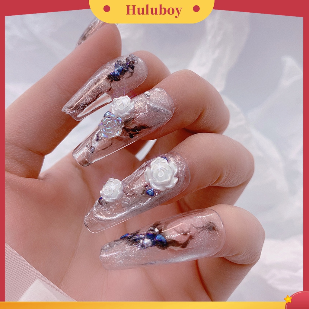 Huluboy Huluboy♡ 1 Kotak Ornamen Bunga Camellia Putih Mini Bahan Resin Untuk Dekorasi Nail Art