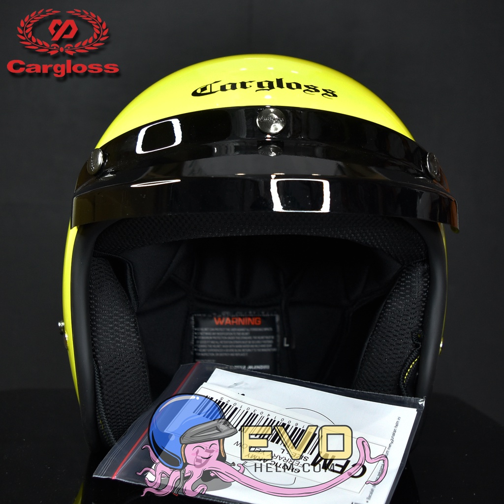 HELM CARGLOSS ORIGINAL CFM RETRO ARMY HALF FACE - FERRARI YELLOW METALIC + KACA DATAR