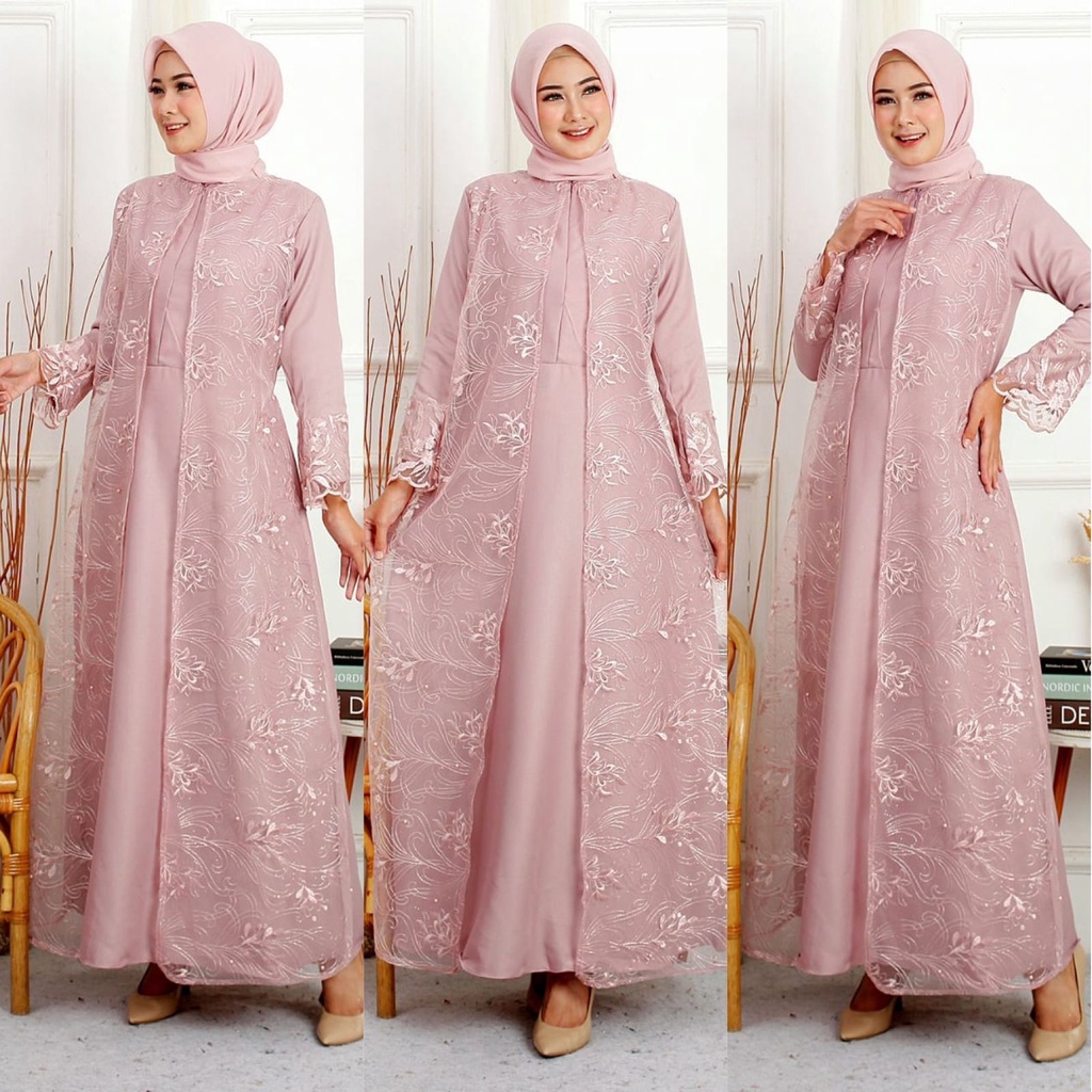 (S,M,L,XL,XXL) Gamis Hena Busui Tile Bordir Mutiara Maxi Dress Lebaran Brukat Tulle Baju Muslim / DRESS MUSLIM PESTA / MAXI KONDANGAN / DRES BROKAT TILE / GAMIS TULLE TILLE BRUKAT BORDIR MUTIARA