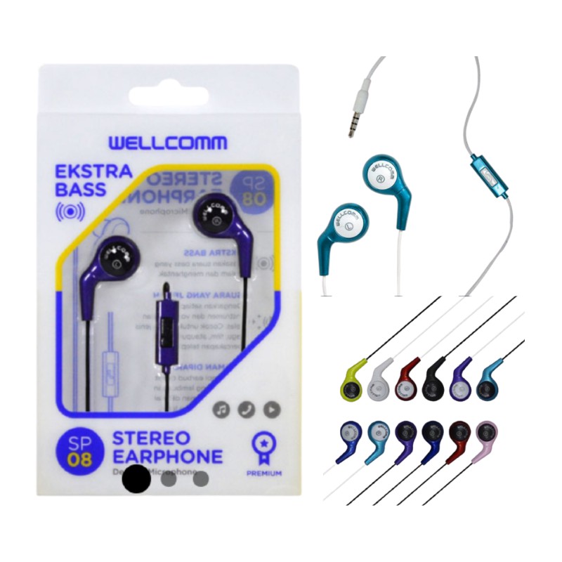 HEADSET WELLCOMM SP-08/HANDFREE WELLCOMM SP08 FULL EXTRA BASS/HEDSET WELLCOMM STEREO