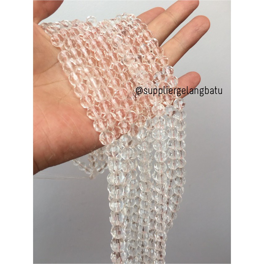 kristal bola dunia cutting 8mm PUTIH quartz kuarsa ceko bulat beads aksesoris craft fashion grosir