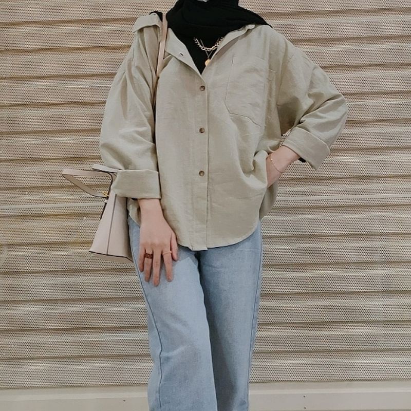 Olivia Shirt - Kemeja Oversize Linen Wanita - Kemeja Linen - Oversized Shirt Linen