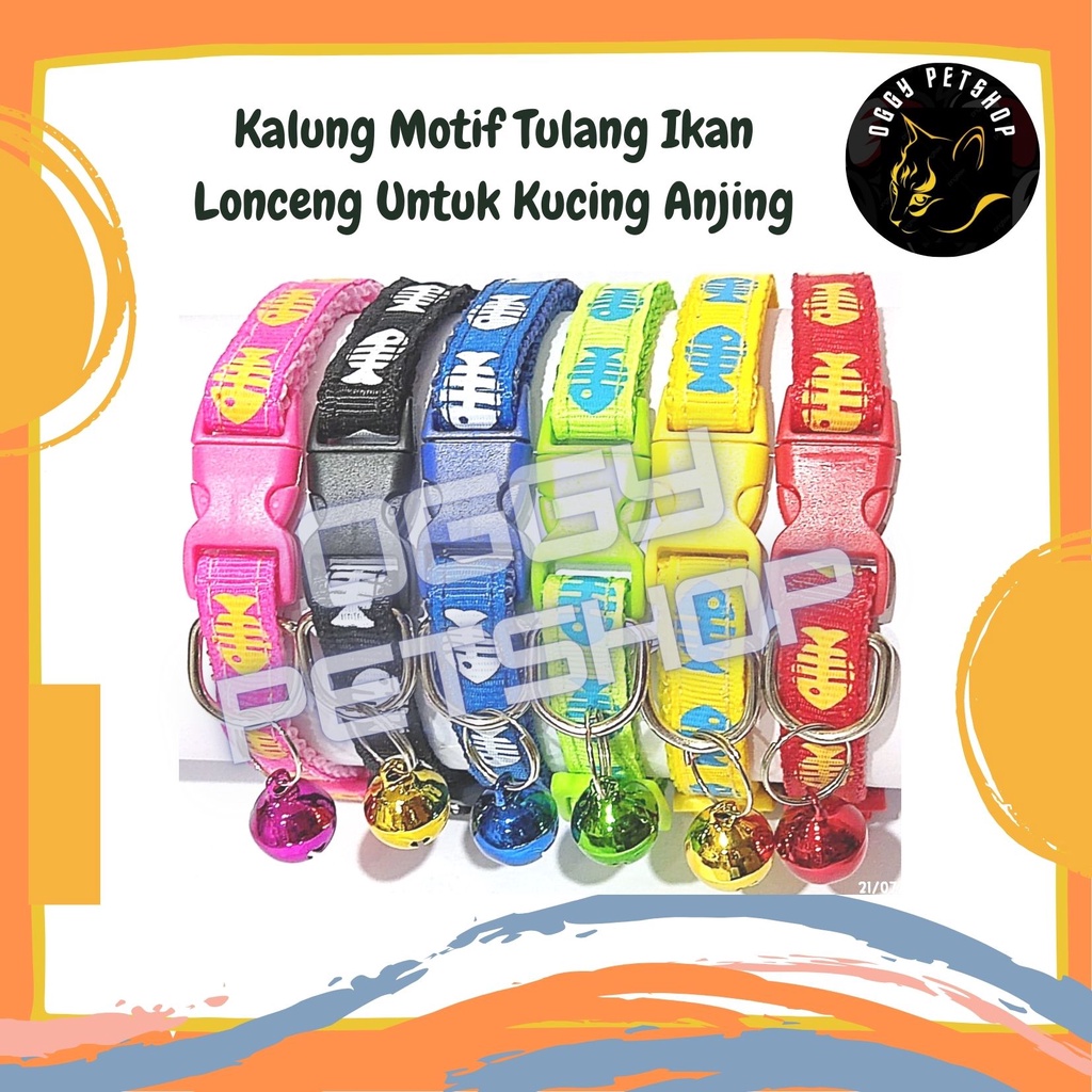 Kalung Motif Tulang Ikan Lonceng Untuk Kucing Anjing