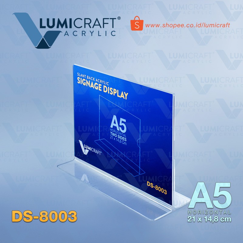 

Akrilik / Acrylic Signage Display model Model T ukuran A5 Horisontal - Lumicraft DS-8003