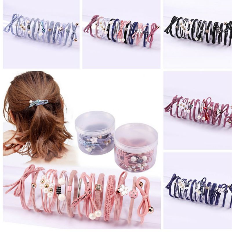 Ikat Rambut 12 in 1 Korean Style tanpa tube/wadah organizer