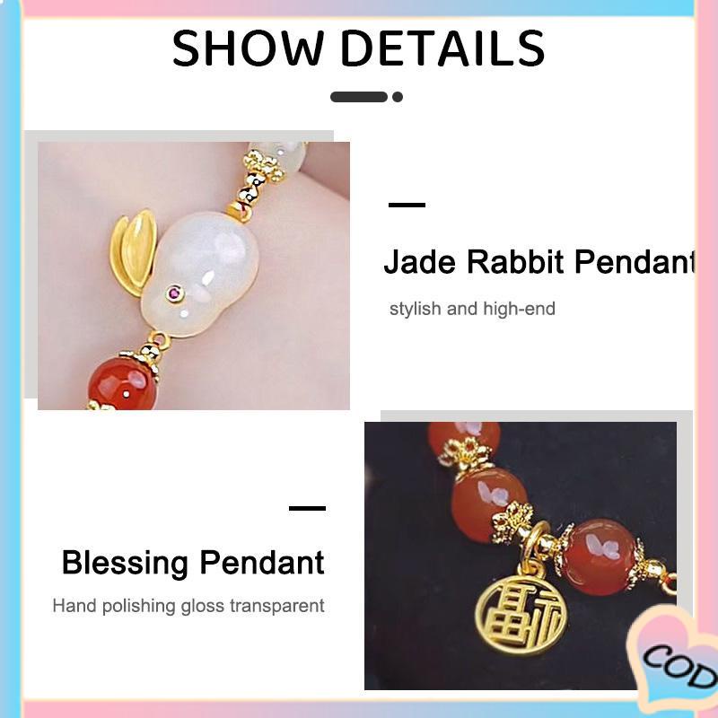 COD❤️Manik-manik merah gelang kelinci giok fashion wanita kelas atas hadiah Hari Valentine-A.one