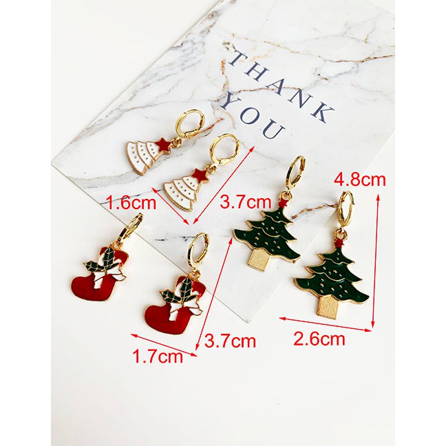 LRC Anting Tusuk Fashion Christmas Tree White + Green Alloy Drip Christmas Stud Earrings F81890