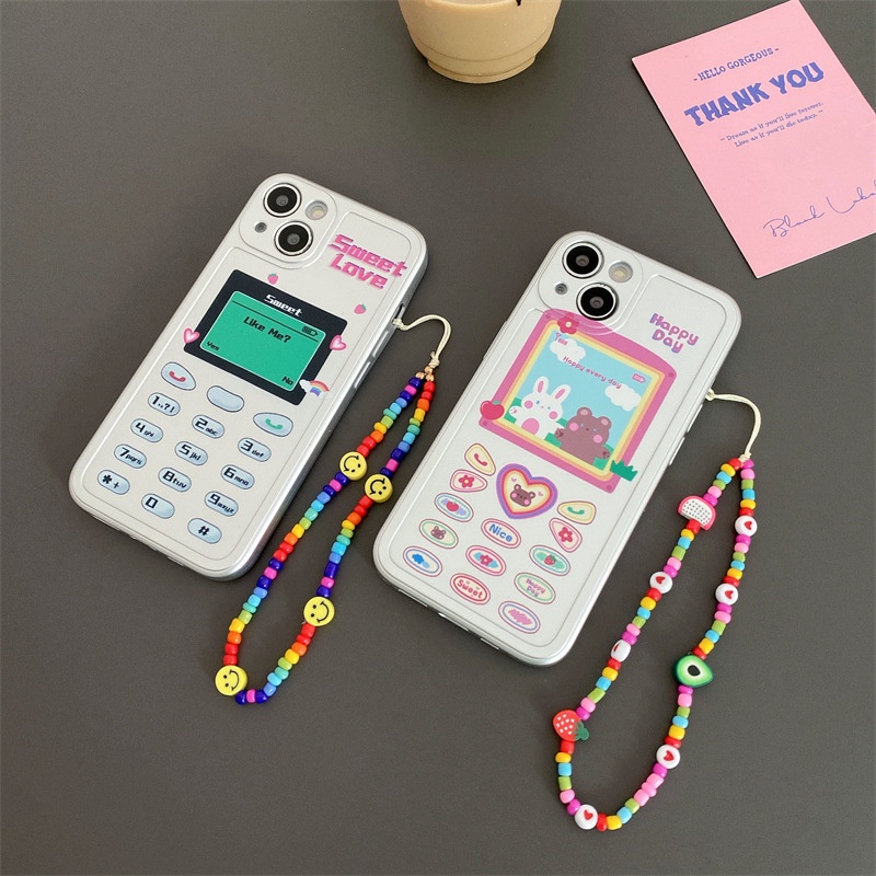 IPHONE Cover Case Pelindung Handphone Keyboard Vintage Dengan Rantai Manik-Manik Anti Hilang Untuk Iphone7 8 PLUS XR Xs11 12 13 PRO MAX SE 2020